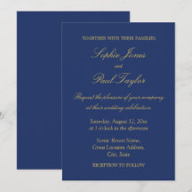 Navy Blue Golden Beige Elegant Wedding Invitation