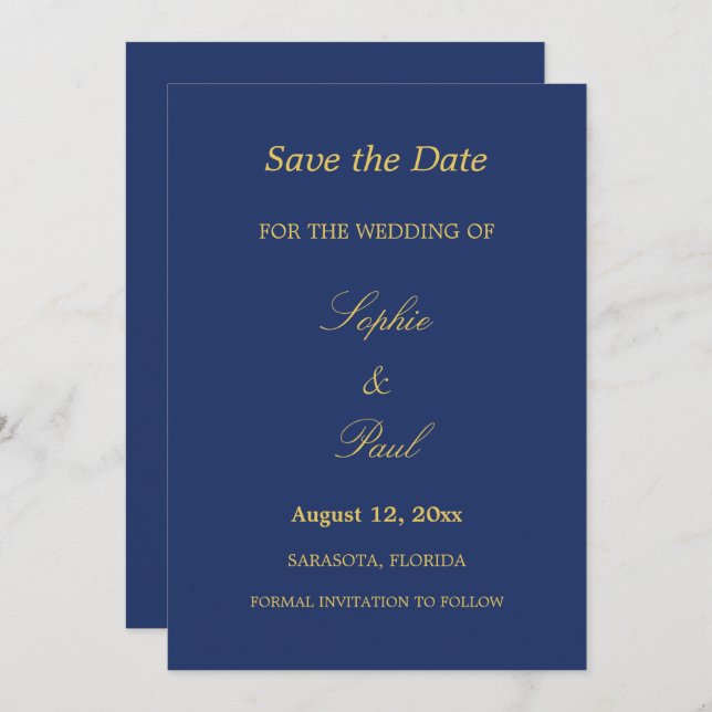 Navy Blue Golden Beige Save the Date (Front/Back)