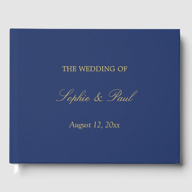 Navy Blue Golden Beige Wedding Guest Book (Front)