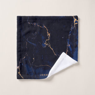 Navy Blue Golden Marble Bath Towel Set