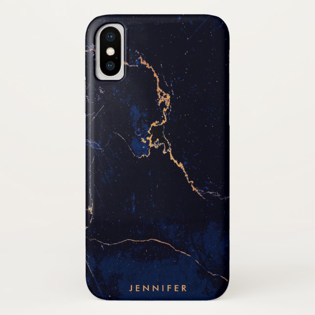 Navy Blue Golden Marble Case-Mate iPhone Case (Back)
