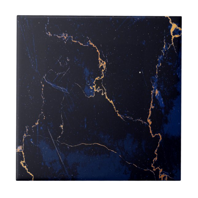 Navy Blue Golden Marble Ceramic Tile (Front)
