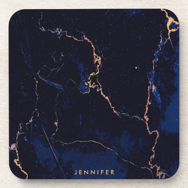 Navy Blue Golden Marble Coaster (Front)