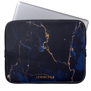 Navy Blue Golden Marble Laptop Sleeve