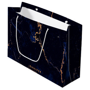 Navy Blue Golden Marble Large Gift Bag