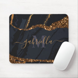 Navy Blue Golden Marble Mouse Pad