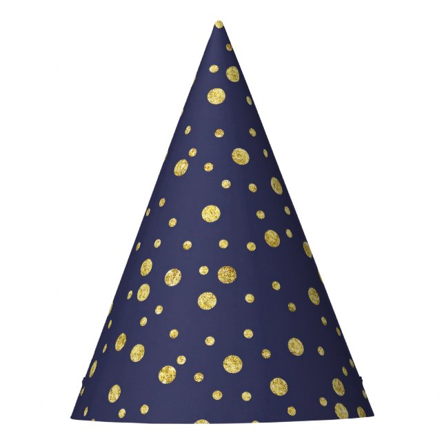 Navy Blue Golden Polka Dots Pattern Party Hats (Front)