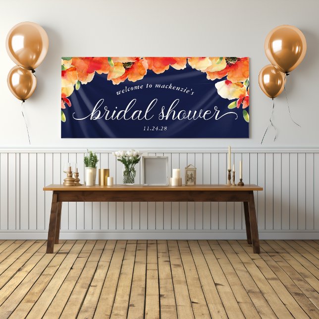 Navy Blue Golden Poppy Bridal Shower Welcome Banner (Navy Blue Golden Poppy Bridal Shower Welcome Banner)