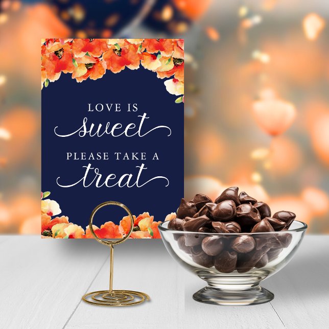 Navy Blue Golden Poppy Love is Sweet Sign Invitation (Navy Blue Golden Poppy Love is Sweet Sign)