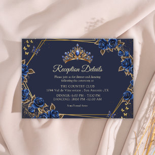 Navy Blue Golden Tiara Roses  Quinceañera Enclosure Card