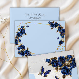 Navy Blue Golden Tiara Roses Quinceañera Envelope
