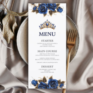 Navy Blue Golden Tiara Roses Quinceañera Menu
