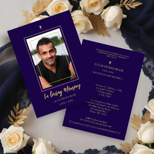 Navy Blue & Golden Traditional Elegant Funeral  Invitation