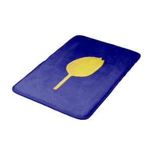 Navy Blue Golden Yellow Tulip Floral Colourful Cut Bath Mat