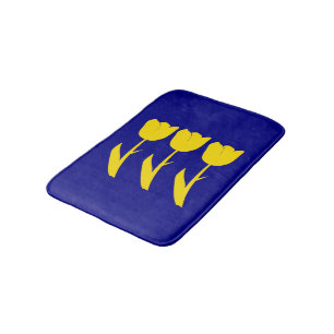 Navy Blue Golden Yellow Tulip Floral Flowers Cute Bath Mat