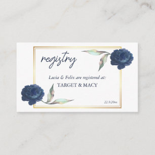 Navy Blue GoldFrame Floral Wedding Registered Card