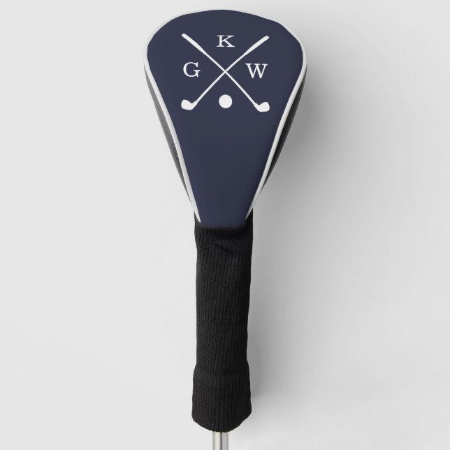 Navy Blue Golf Clubs Monogram Head Cover (Front)