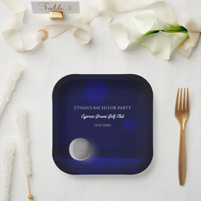 Navy Blue golf - golfers bachelor party golf party Paper Plate (Wedding)