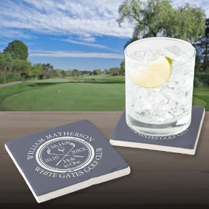 Navy Blue Golf Hole in One Personalised Stone Coaster