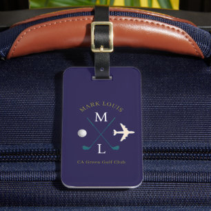 Navy Blue Golfer Club Monogram Luggage Tag