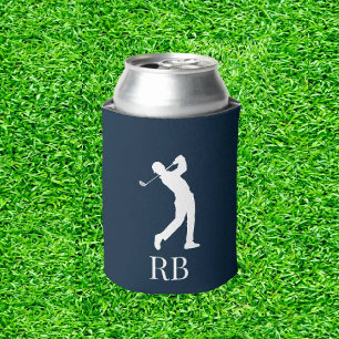 Navy Blue Golfer Monogram Can Cooler