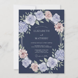 Navy Blue Graceful Classic Wedding Invitation
