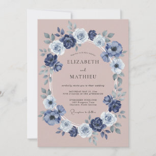 Navy Blue Graceful Floral Wedding Invitation