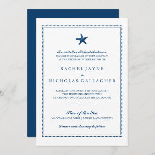 Navy Blue Graceful Starfish Wedding Invitation