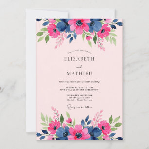 Navy Blue Gracious Spring Wedding Invitation