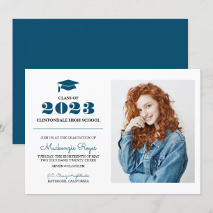 Navy Blue Grad Cap - Simple Photo Graduation Invitation