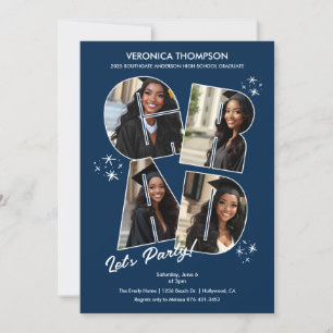 Navy Blue GRAD Photo Collage Graduation Party Invitation