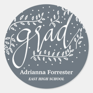 Navy Blue Grad Typography Whimsical Classic Round Sticker