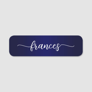 Navy Blue Gradient Handwritten Script Name Tag