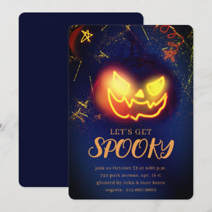 Navy Blue Gradient Navy Blue Spooky Halloween Invitation