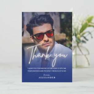 Navy blue Gradient Photo Birthday Thank you card