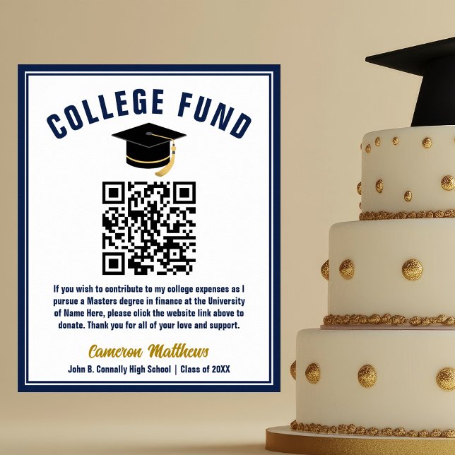 Navy Blue Graduate College Fund QR Code Poster (Creator Uploaded)