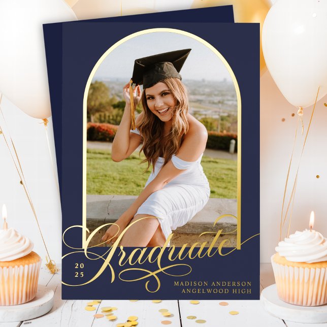 Navy Blue Graduate Foil Graduation Announcement (Creator Uploaded)