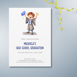 Navy Blue Graduate High School Graduation Party Invitation