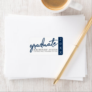 Navy Blue Graduate   Modern Dark Script Address Label