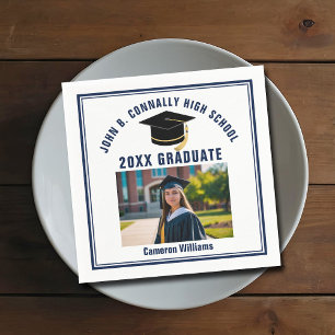 Navy Blue Graduate Photo 2026 Graduation Party Napkin