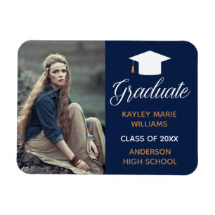 Navy Blue Graduate Photo Graduation Announcement Magnet