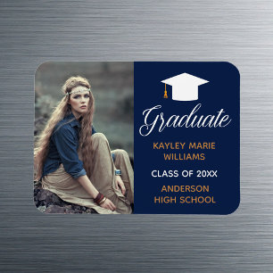 Navy Blue Graduate Photo Graduation Announcement Magnet