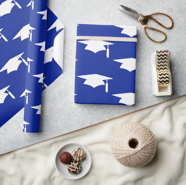 Navy Blue Graduation Caps Pattern - Graduation Wrapping Paper (Crafts)