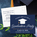 Navy Blue Graduation Chic Modern 2024 Custom Party Postcard<br><div class="desc">A classy custom graduation party postcard invitation in modern navy blue for a high school,  college,  or university from the class of 2024. Customize with your school name and graduating class under the lovely calligraphy for a great personalized graduate invite postcard.</div>