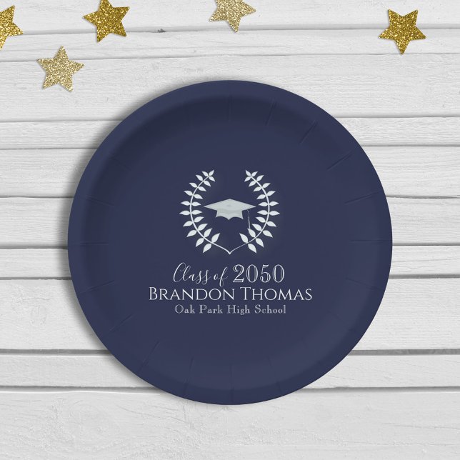Navy Blue Graduation Classic Custom Paper Plate (Creator Uploaded)