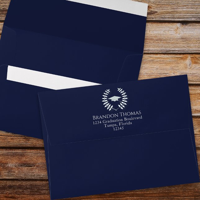 Navy Blue Graduation Custom Return Address Envelope (Creator Uploaded)