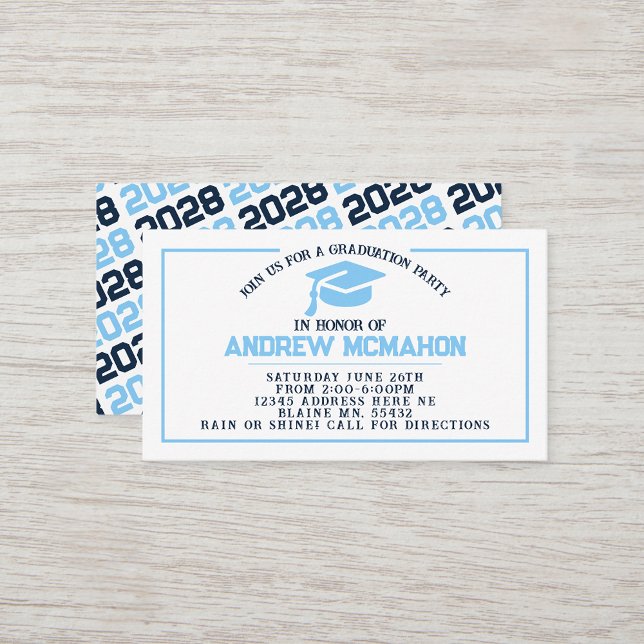 Navy & Blue Graduation Mini Insert / Friend Invite (Navy White and Baby Blue Pawprint Mini Invitation for Friends or Open House Insert for Announcements)