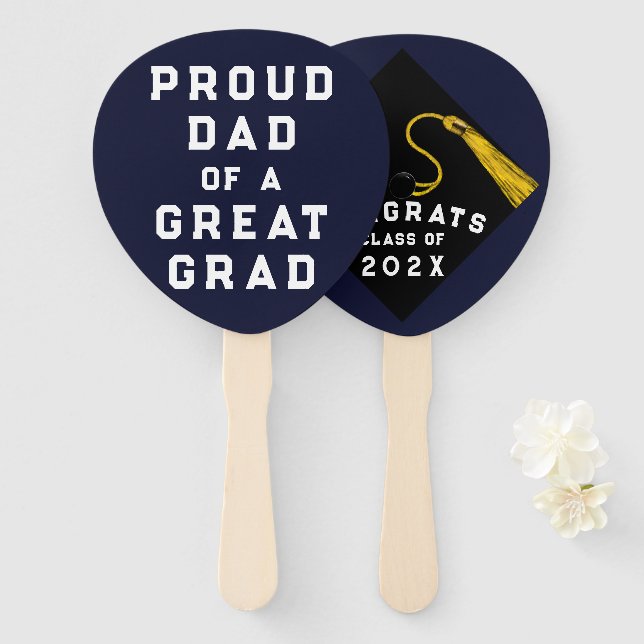 Navy Blue Graduation Novelty Hand Fan (Front and Back)