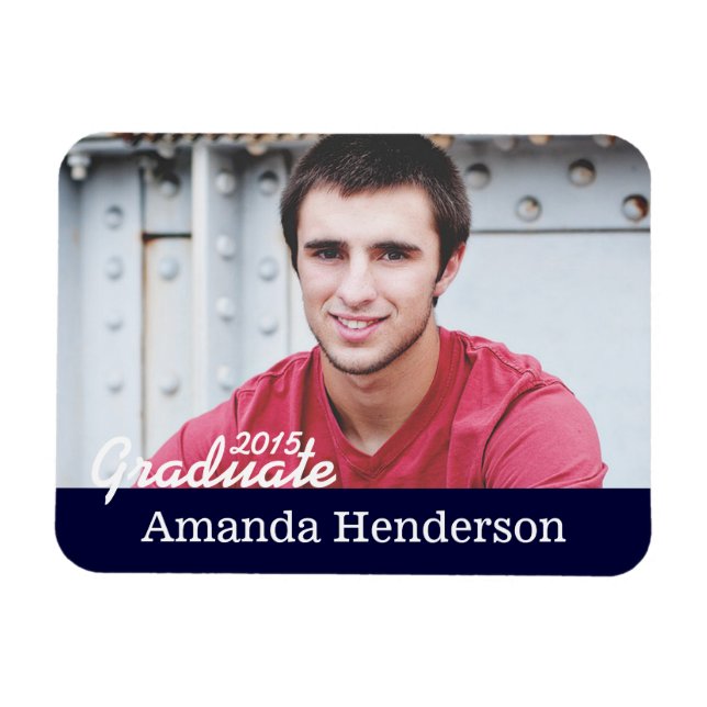 Navy Blue Graduation Photo Announcement Magnet (Horizontal)
