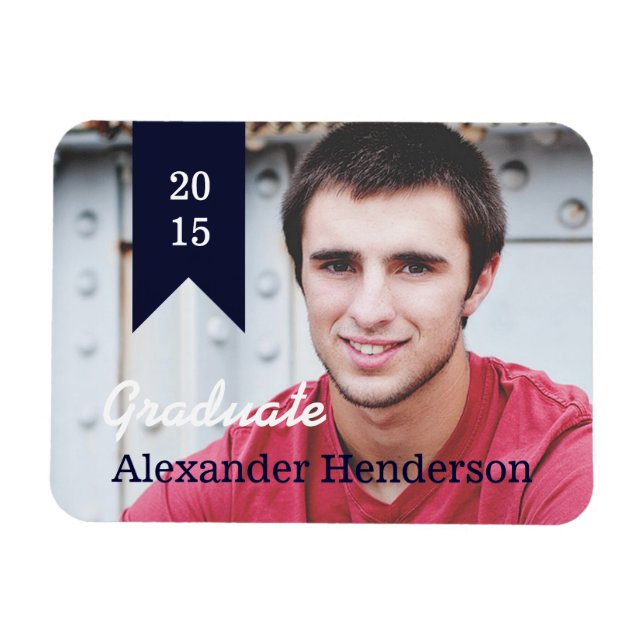 Navy Blue Graduation Photo Announcement Magnet (Horizontal)